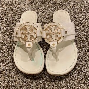 White Tory sandals